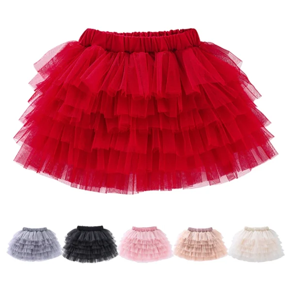 6-Layer Tulle Skirt for Girls Twirl-Friendly Elastic Waist with Breathable Layers Elegant Casual for School Party 3-10 Years - Image 1