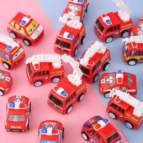 6Pcs Kids Cartoon Mini Pull Back Fire Truck Police Car Toys for Kids Birthday Party Favors Baby Shower Gift - Image 1