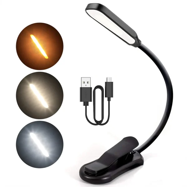 7 LED Book Light USB Rechargeable Reading Light 3-Level Warm Cool White Daylight Portable Flexible Easy Clip Night Reading Lamp - Image 1