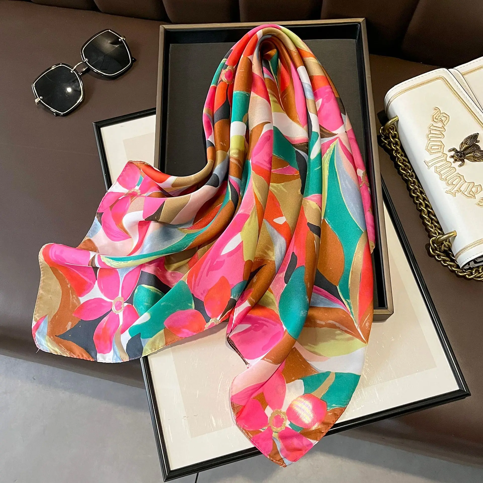 70cm Design Hair Bands Square Scarves Fashion Print Satin Silk Scarf for Women Neckerchief Wrist Wraps Lady Ribbon Shawl Foulard 70cm Design Hair Bands Square Scarves Fashion Print Satin Silk Scarf for Women Neckerchief Wrist Wraps Lady Ribbon Shawl Foulard - Image 1