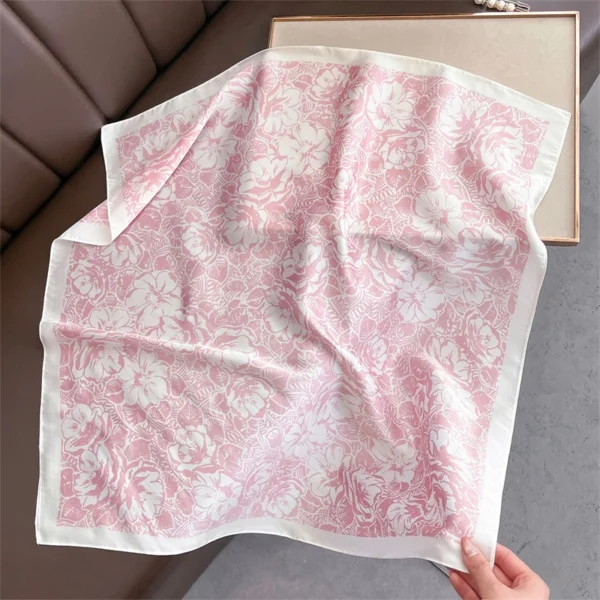 70cm Floral Printed Square Scarf - Lightweight Silk Fashion Accessory For Women, Elegant Neck Head Wrap Shaw - Image 1