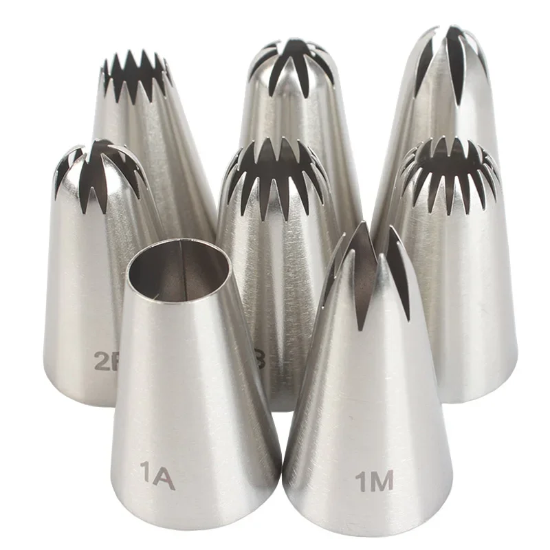 8pcs Piping Nozzles Set, Stainless Steel Icing Nozzles, Cream Cake Piping Tips For Dessert Biscuit Cup Cake, Kitchen Accessories 8pcs Piping Nozzles Set, Stainless Steel Icing Nozzles, Cream Cake Piping Tips For Dessert Biscuit Cup Cake, Kitchen Accessories - Image 1