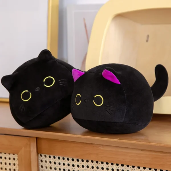 9/15/25CM Small Cuddly Black Cat Plush Doll Cartoon Stuffed Round Ball Cat Plushie Girl's Bag Keychain Pendant Toys - Image 1
