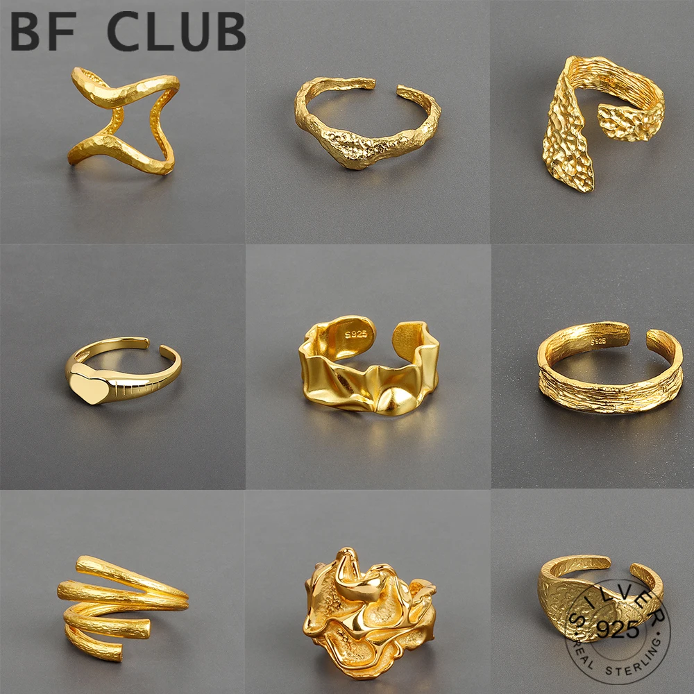 925 Sterling Silver Bump Matte Gold Color Rings Retro Double Layers Distressed Opening Handmade Ring Fashion Fine Jewelry 925 Sterling Silver Bump Matte Gold Color Rings Retro Double Layers Distressed Opening Handmade Ring Fashion Fine Jewelry - Image 1