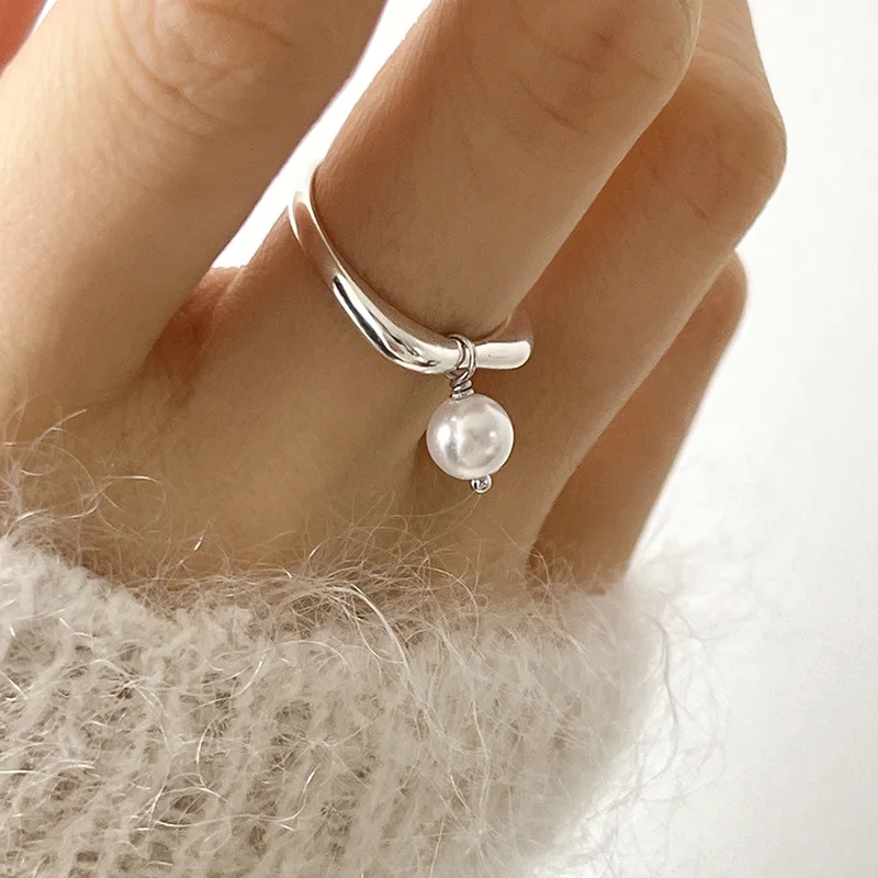 925 Sterling Silver Geometric Pearl Tassel Rings For Women Men Simple Design Fashion Open Adjustable Handmade Couple Ring Gift 925 Sterling Silver Geometric Pearl Tassel Rings For Women Men Simple Design Fashion Open Adjustable Handmade Couple Ring Gift - Image 1