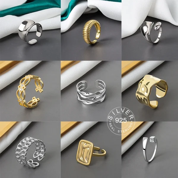 925 Sterling Silver Open Ring For Women INS Niche Irregular Wave Sand Surface Wide Noodle Original Party Birthday Gift 925 Sterling Silver Open Ring For Women INS Niche Irregular Wave Sand Surface Wide Noodle Original Party Birthday Gift - Image 1