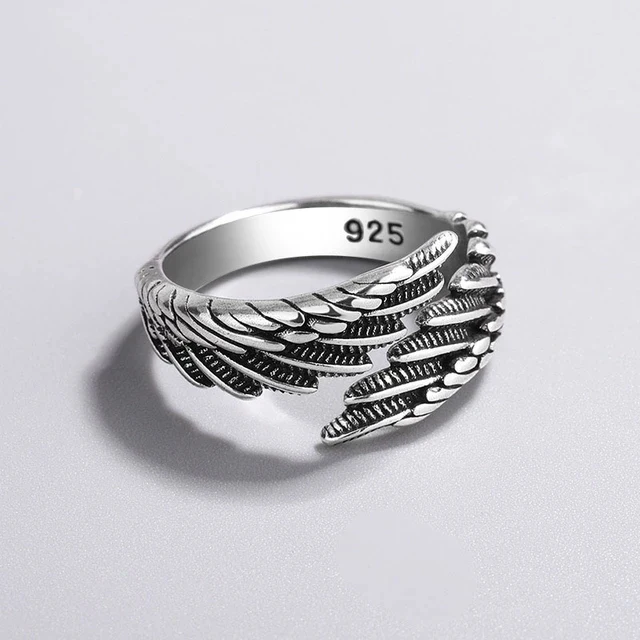 925 Sterling Silver Rings Fashion Hip Hop Vintage Couples Creative Wings Design Thai Silver Party Jewelry Birthday Gifts 925 Sterling Silver Rings Fashion Hip Hop Vintage Couples Creative Wings Design Thai Silver Party Jewelry Birthday Gifts - Image 1