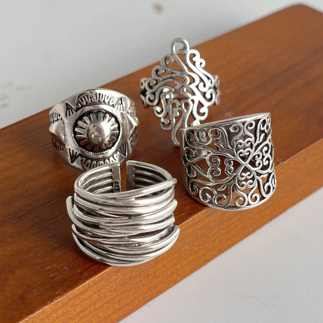 925 Sterling Silver Rings For Women Geometric Fine Jewelry Finger Adjustable Retro Flower Hollow Ring For Party Birthday Gift 925 Sterling Silver Rings For Women Geometric Fine Jewelry Finger Adjustable Retro Flower Hollow Ring For Party Birthday Gift - Image 1