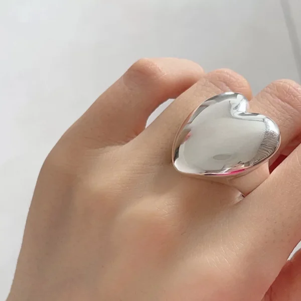 925 Sterling Silver Rings For Women Geometric Fine Jewelry Finger Adjustable Simple Smooth Heart Ring For Party Birthday Gift - Image 1