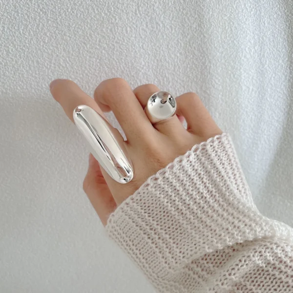 925 Sterling Silver Rings For Women Geometric Fine Jewelry Finger Adjustable Simple Smooth Oval Ring For Party Birthday Gift - Image 1