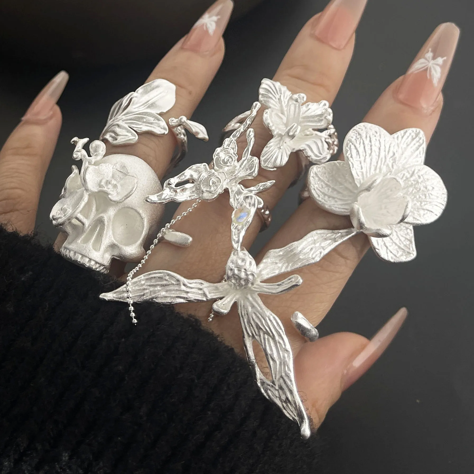 925 Sterling Silver Rings for Women Couple Minimalist Handmade Big Flower Butterfly Ring Fine Jewelry Gift Prevent Allergy 925 Sterling Silver Rings for Women Couple Minimalist Handmade Big Flower Butterfly Ring Fine Jewelry Gift Prevent Allergy - Image 1