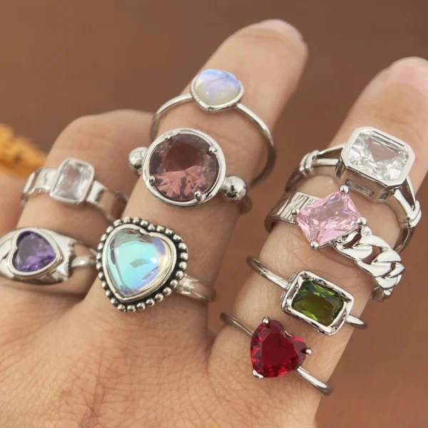 925 Sterling Silver Rings for Women Couple Minimalist Handmade Pink Zircon Open Ring Party Jewelry Gift Prevent Allergy - Image 1