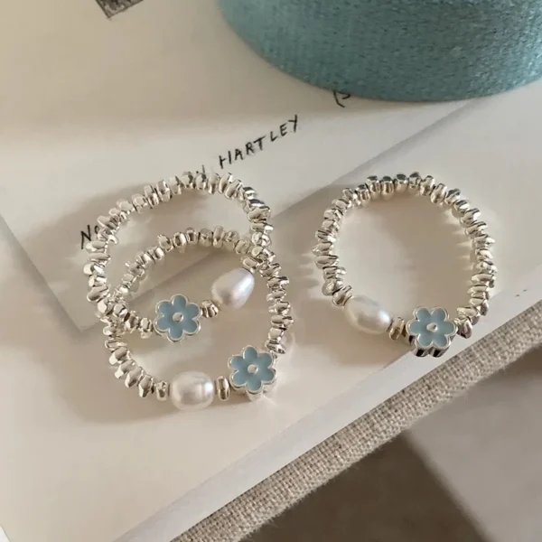 925 Sterling Silver Rings for Women Couple Minimalist Handmade Simple BLue Flower Ring Fine Jewelry Gift Prevent Allergy - Image 1