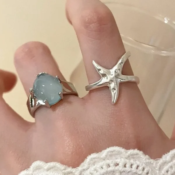 925 Sterling Silver Rings for Women Couple Minimalist Handmade Simple Blue Stone Star Ring Party Jewelry Gift Prevent Allergy 925 Sterling Silver Rings for Women Couple Minimalist Handmade Simple Blue Stone Star Ring Party Jewelry Gift Prevent Allergy - Image 1