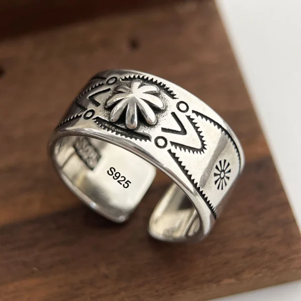 925 Sterling Silver Rings for Women Couple Minimalist Handmade Simple Flowe Pattern Ring Fine Jewelry Gift Prevent Allergy - Image 1