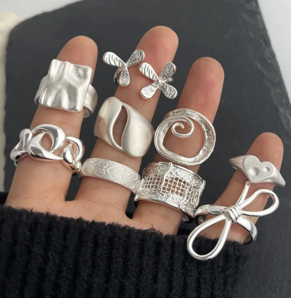 925 Sterling Silver Rings for Women Couple Minimalist Handmade Simple Flower Bow Heart Ring Fine Jewelry Gift Prevent Allergy - Image 1