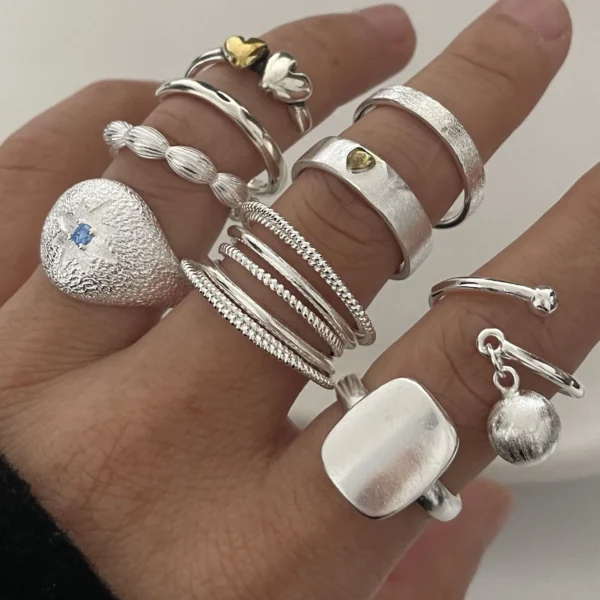 925 Sterling Silver Rings for Women Couple Minimalist Handmade Simple Interline Blue Ring Party Jewelry Gift Prevent Allergy - Image 1