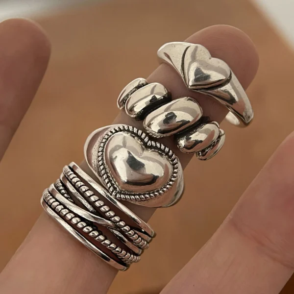 925 Sterling Silver Rings for Women Couple Minimalist Handmade Simple Retro Heart Ring Party Jewelry Gift Prevent Allergy - Image 1