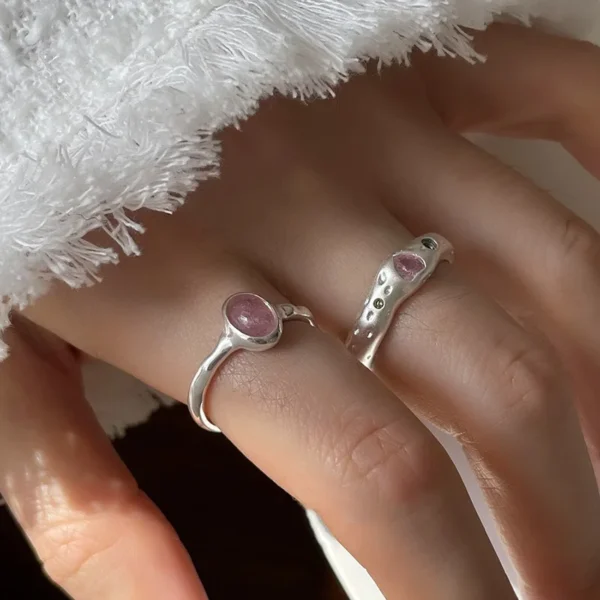 925 Sterling Silver Simple Retro Pink Stone Rings For Women Geometric Fashion Smiple Open Handmade Allergy Party Jewelry Gift 925 Sterling Silver Simple Retro Pink Stone Rings For Women Geometric Fashion Smiple Open Handmade Allergy Party Jewelry Gift - Image 1
