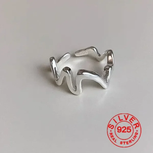 925 Sterling Silver Simple Ring For Women Fine Jewelry Finger Adjustable Open Vintage Wave Line Ring For Party Birthday Gift - Image 1