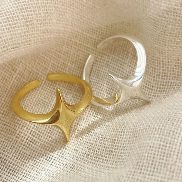 925 Sterling Silver Unique Star Ring For Women Jewelry Finger Adjustable Open Vintage Gold Ring For Party Birthday Gift - Image 1