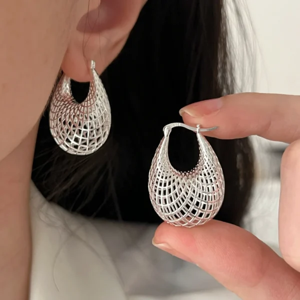 925 Sterling Silver Vintage Earrings For Women Trendy Simple Big Web Earring Jewelry Prevent Allergy Party Accessories 925 Sterling Silver Vintage Earrings For Women Trendy Simple Big Web Earring Jewelry Prevent Allergy Party Accessories - Image 1