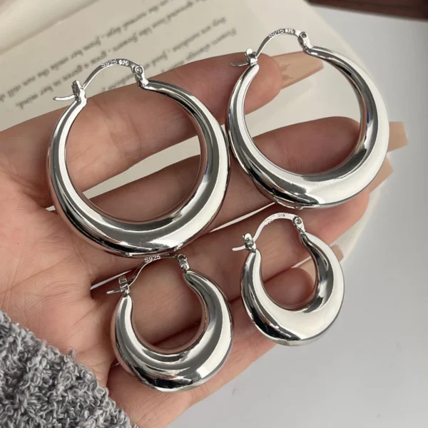 925 Sterling Silver Vintage Earrings For Women Trendy Simple Round Big Earring Jewelry Prevent Allergy Party Accessories Gift - Image 1