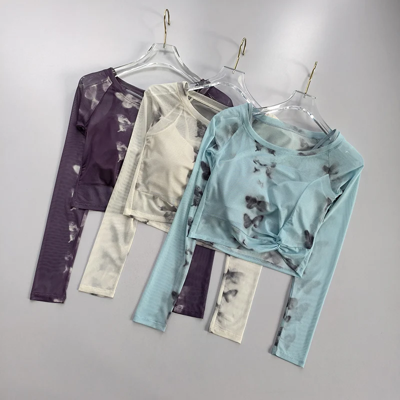 Advanced Mesh Fake Long Sleeved Shirts Women Fixed Chest Cushion Yoga Suit Quick Drying Breathable Slimming Fitness Top Clothing Advanced Mesh Fake Long Sleeved Shirts Women Fixed Chest Cushion Yoga Suit Quick Drying Breathable Slimming Fitness Top Clothing - Image 1