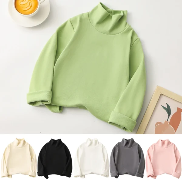 Autumn Winter Long Sleeve Children T-Shirt with Turtleneck Collar for Boys Girls Solid Color Base Shirt Tops Kids Casual Clothes - Image 1