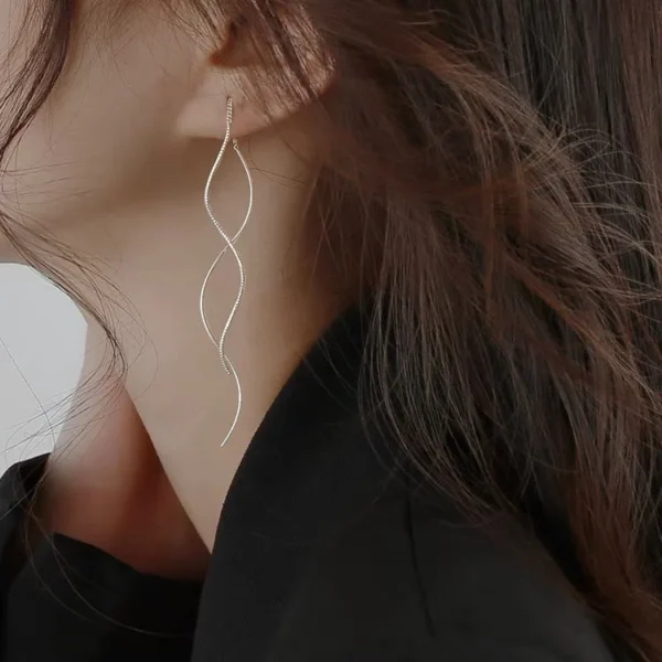 BF CLUB 925 Sterling Silver Earrings For Women Trendy Gold Long Line Earring Jewelry Prevent Allergy Party Accessories - Image 1