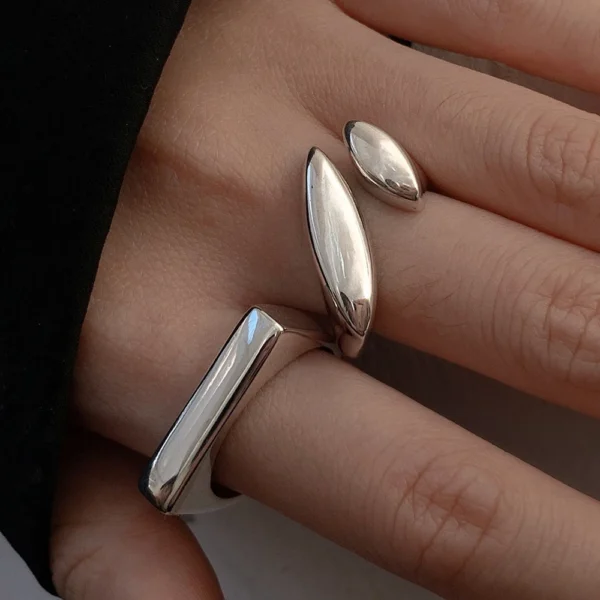 BF CLUB 925 Sterling Silver Ring For Women Flat Simple Finger Open Vintage Handmade Ring Allergy For Party Birthday Gift - Image 1