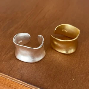 BF CLUB 925 Sterling Silver Rings For Women Simple Finger Open Vintage Gold Wide Flat Ring Allergy For Party Birthday Gift