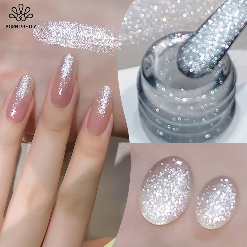 BORN PRETTY 10ml Silver Sparkling Glitter Gel Nail Polish Reflective Shining Semi Permanent Nails Art Design Varnish Manicure BORN PRETTY 10ml Silver Sparkling Glitter Gel Nail Polish Reflective Shining Semi Permanent Nails Art Design Varnish Manicure - Image 1