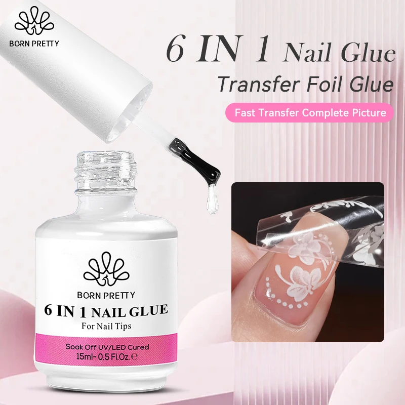 BORN PRETTY 15ml 6 IN 1 Nail Glue Transfer Foil Glue Gel Nail Polish for Manicure Design Brown Red Nude Varnis Semi-permanent BORN PRETTY 15ml 6 IN 1 Nail Glue Transfer Foil Glue Gel Nail Polish for Manicure Design Brown Red Nude Varnis Semi-permanent - Image 1