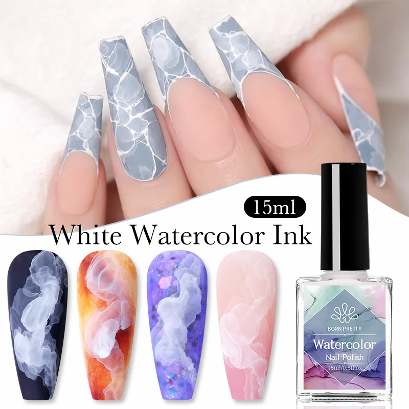 BORN PRETTY 15ml Nail Polish White Watercolor Nail Ink for Nails Design Natural Air Dry Blooming Nail Art Varnish BORN PRETTY 15ml Nail Polish White Watercolor Nail Ink for Nails Design Natural Air Dry Blooming Nail Art Varnish - Image 1