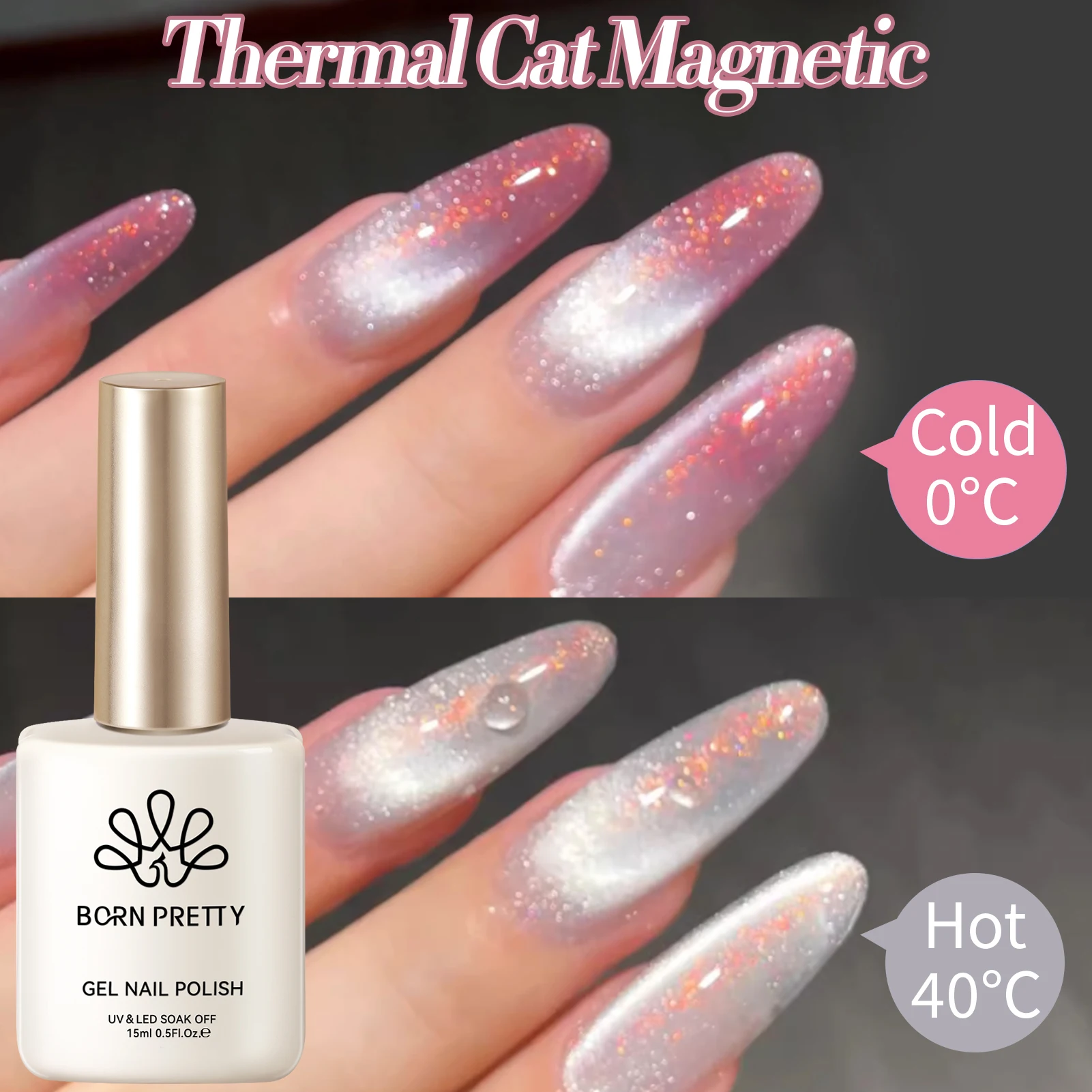 BORN PRETTY 15ml Thermal Cat Magnetic Gel Nails Temperature-changing Pink Color Sparkling Glitter Soak Off UV Nail Art Varnish BORN PRETTY 15ml Thermal Cat Magnetic Gel Nails Temperature-changing Pink Color Sparkling Glitter Soak Off UV Nail Art Varnish - Image 1