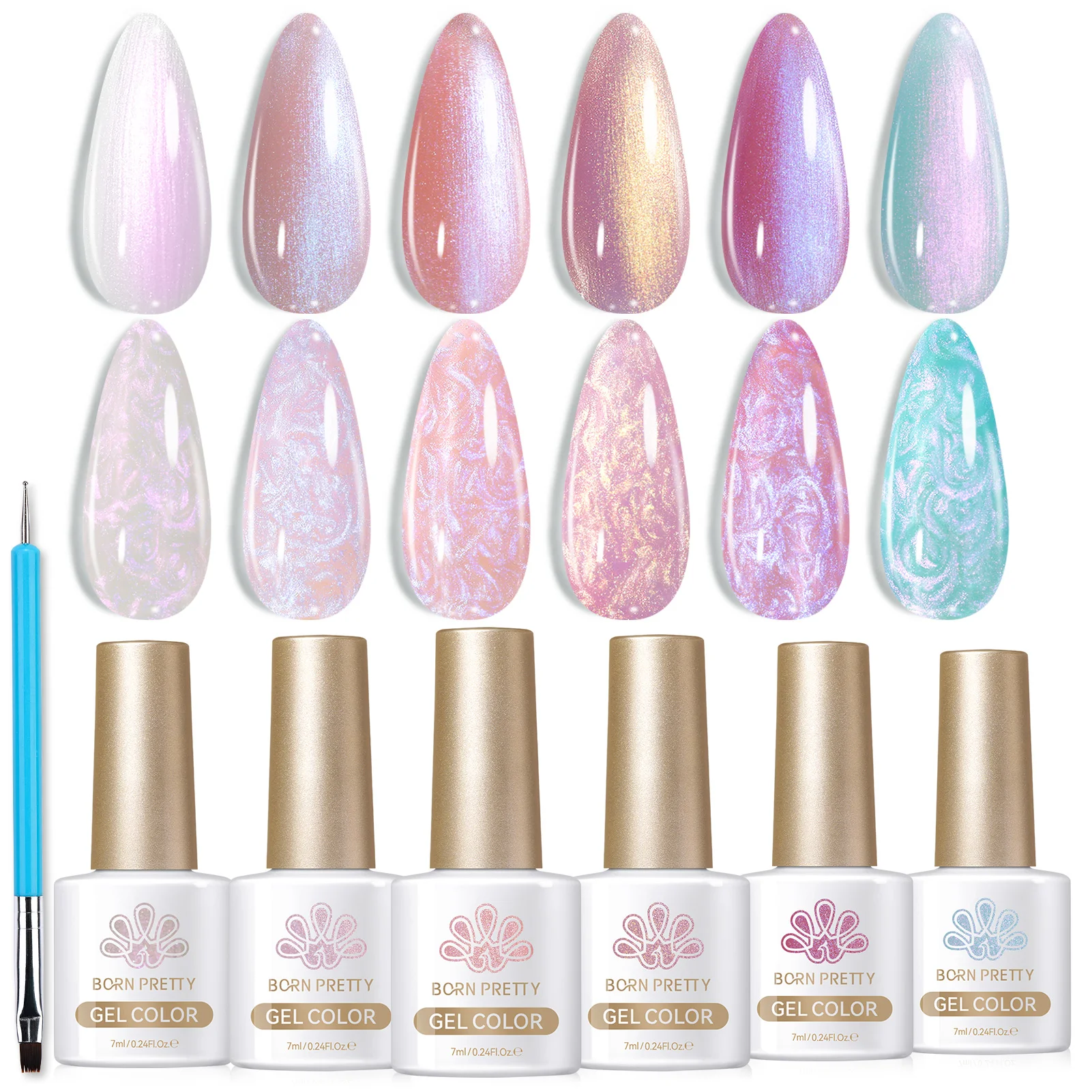BORN PRETTY 7ml Pearl White Thread Gel Nail Polish Set 6pcs/set with Gift Box and Suitable For Home Nail Salon For Christmas BORN PRETTY 7ml Pearl White Thread Gel Nail Polish Set 6pcs/set with Gift Box and Suitable For Home Nail Salon For Christmas - Image 1