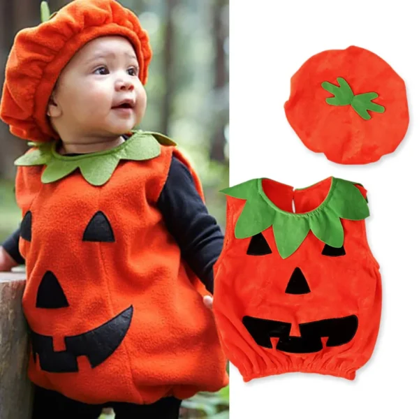 Baby Costume Kids Pumpkin Tops Romper with Hat Boys Girls Cosplay One-Piece Infant Casual Onesie Halloween Jumpsuit 0-5 Years - Image 1