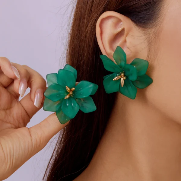 Bohemia Exaggerated Acrylic Big Flower Earrings for Women Green White Red Yellow Flowers Stud Earring Girl Party Wedding Jewelry - Image 1