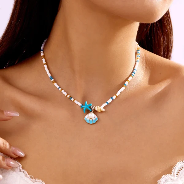 Bohemian Mixed Color Rice Beads Necklace for Women Sea Shell Starfish Conch Pendant Beaded Clavicle Choker Beach Party Jewelry - Image 1