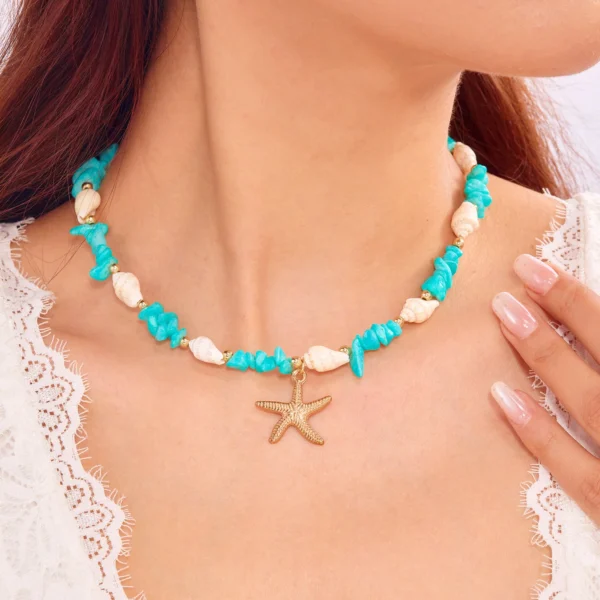 Bohemian Starfish Conch Pendant Necklaces For Women Colorful Irregular Stone Choker Neck Chain Girls Summer Beach Party Jewelry - Image 1