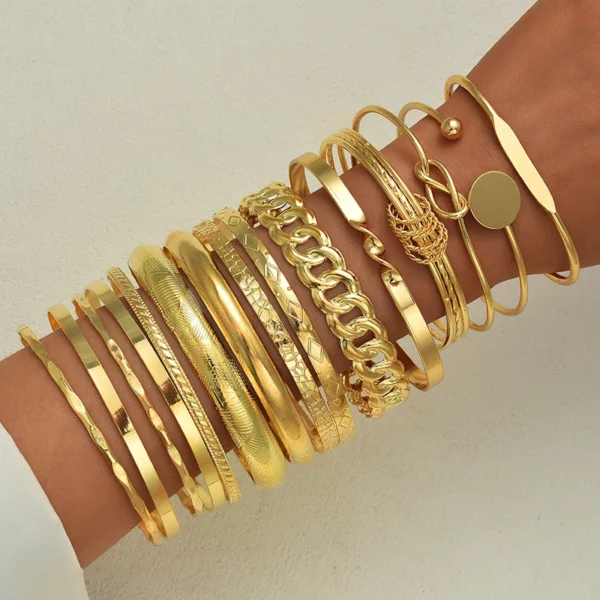Boho Chic Gold Color Minimalist Bracelets Set for Women Retro Hip Hop Geometric Stackable Bracelet Daily Wear Party Jewelry Gift - Image 1