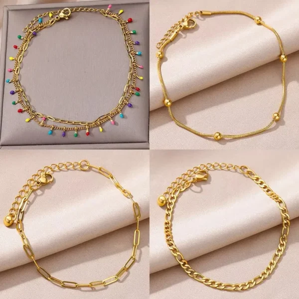 Boho Drops Anklets For Women Gold Color Stainless Steel Anklet Luxury Wedding Aesthetic Jewelry Gift - Image 1