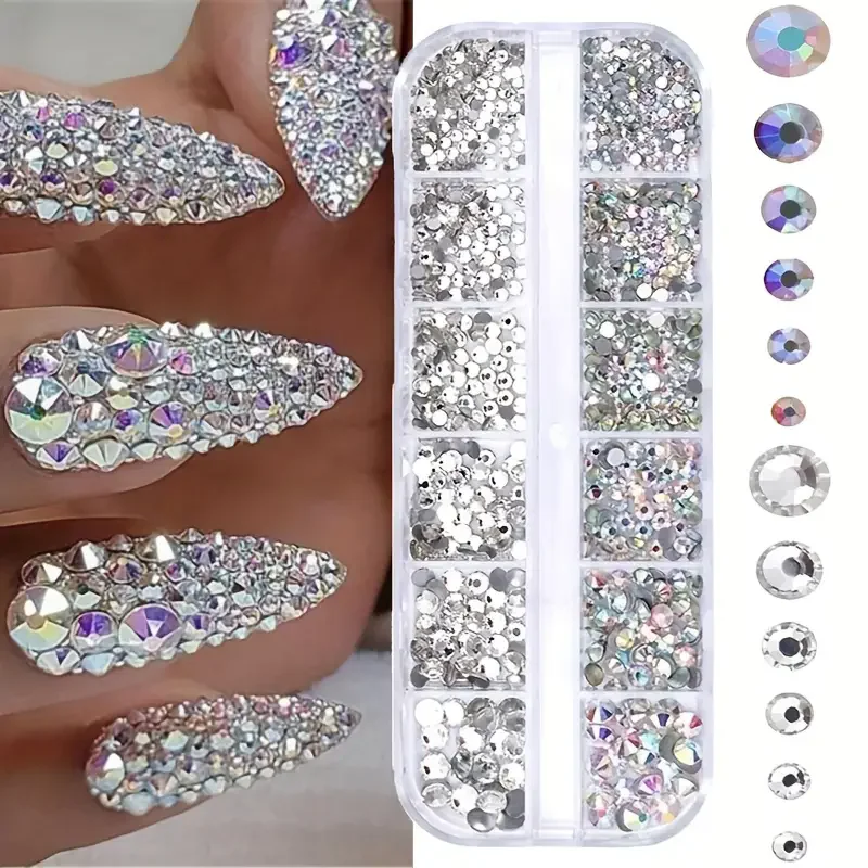 Boxed 3D Flat Back Nail Rhinestones Nail Gems Glass AB & Clear Crystal Rhinestones Kit Nail Art Charms DIY Manicure Accessories Boxed 3D Flat Back Nail Rhinestones Nail Gems Glass AB & Clear Crystal Rhinestones Kit Nail Art Charms DIY Manicure Accessories - Image 1