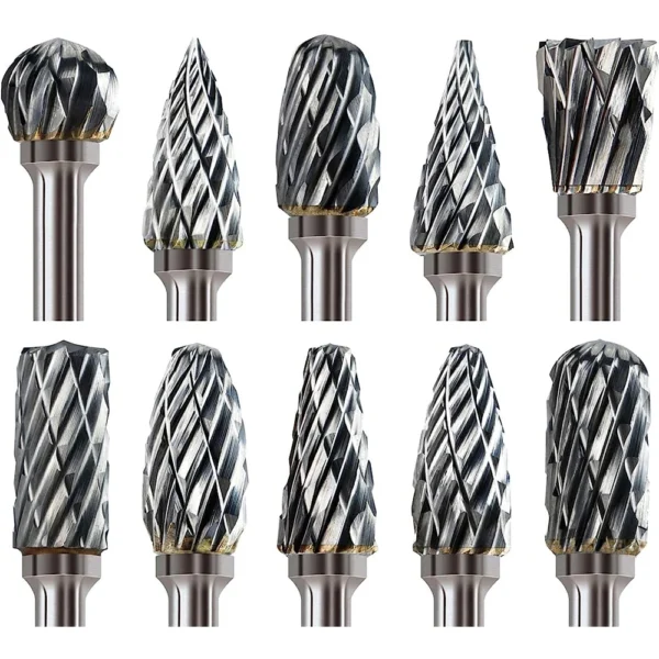 Carbide Burr Set Compatible with Dremel 1/8" Shank 10PCS Die Grinder Rotary Tool Rasp Bits Wood Metal Carving Electric Grinding - Image 1