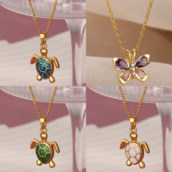 Colored Turtle Pendant Necklace for Women Summer Beach Female Charm Necklace Beads Chain Cute Stainless Steel Jewelry collar Colored Turtle Pendant Necklace for Women Summer Beach Female Charm Necklace Beads Chain Cute Stainless Steel Jewelry collar - Image 1