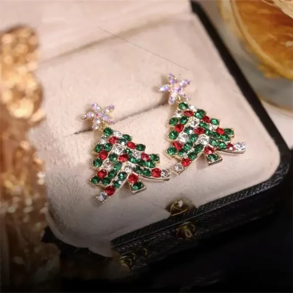 Colourful Zircon Christmas Tree Earrings For Women Sparkling Crystal Snowflake Elk Earring Girls New Year Holiday Jewelry Gifts - Image 1