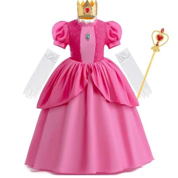 Cosplay Peach Costume for Girl Summer Bubble Sleeve Princess Elegant Dress Kids Halloween Christmas Party Dress Children Clothes - Image 1