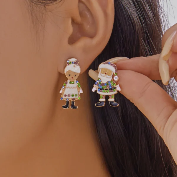 Creative Christmas Grandpa and Grandma Zircon Stud Earrings For Women White Pearl Crystal Snowman Elk Earring New Year Jewelry - Image 1