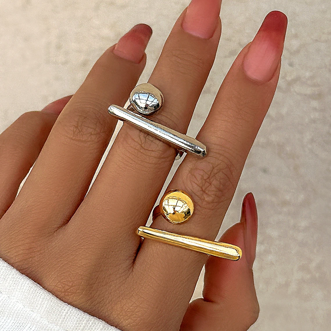 Creative Irregular Geometric Tiny Ball Open Ring for Women Wedding Punk Gold Color Adjustable Finger Ring Couple Accessories New Creative Irregular Geometric Tiny Ball Open Ring for Women Wedding Punk Gold Color Adjustable Finger Ring Couple Accessories New - Image 1